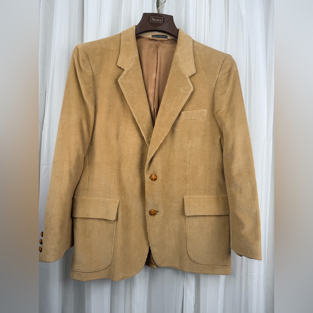 Vintage Sears Corduroy Sport Coat Camel Tan 70s 80s Mens Professor Blazer Jacket